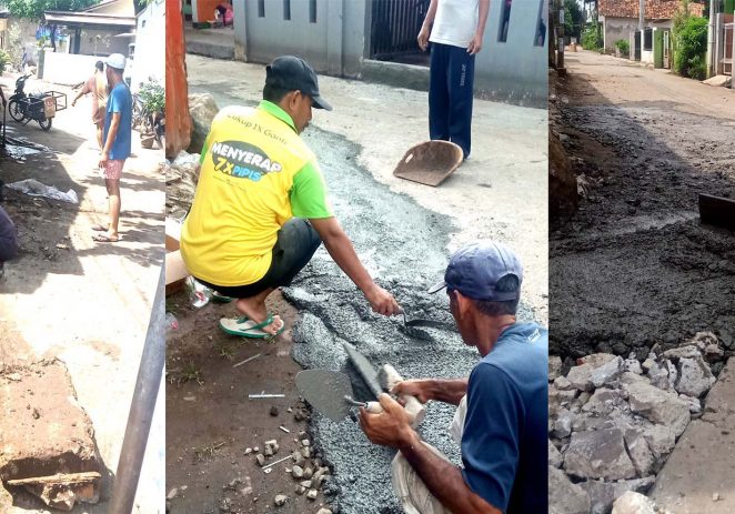 Warga RW 01 Jatiluhur ‘Gotong Royong’ Membuat Saluran dan Perbaiki Jalan Berlobang