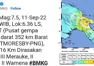 Papua Nugini ‘Diguncang Gempa M 7,5’, Terasa hingga Merauke