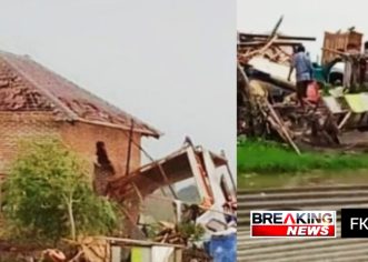 Puluhan Rumah di Desa Dadap dan Desa Juntinyuat Kabupaten Indramayu Ambruk diterjang Puting Beliung